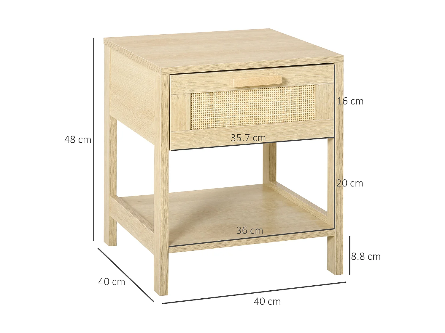 Tafa Natural Wood Bedside Table Rattan Style Drawer Open Shelf