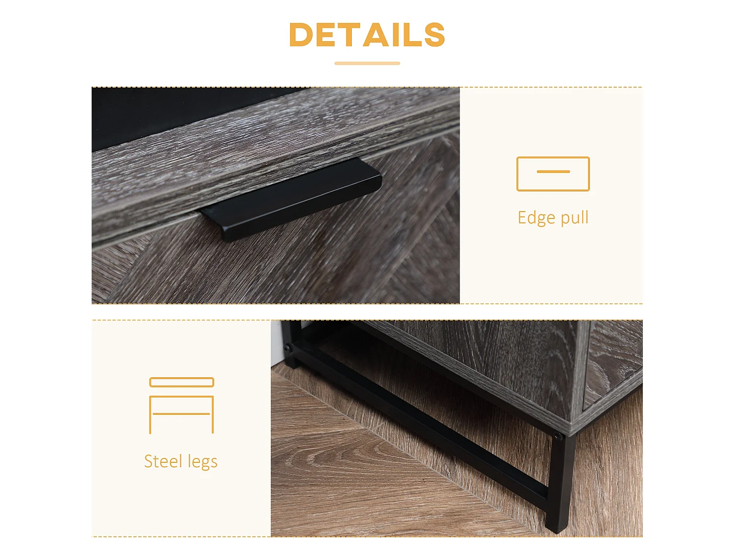 Fari Dark Grey Bedside Table with Drawer and Open Shelf Steel Legs