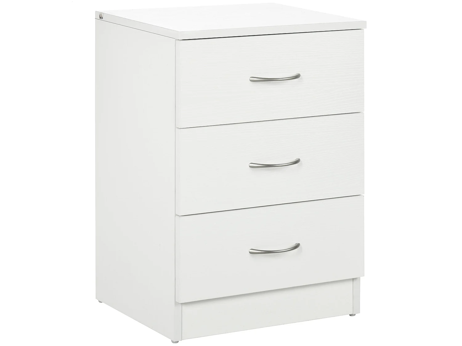 Yotose White 3 Drawer Bedside Table with Silver Metal Handles