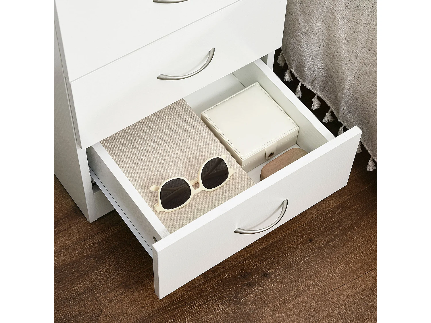 Yotose White 3 Drawer Bedside Table with Silver Metal Handles