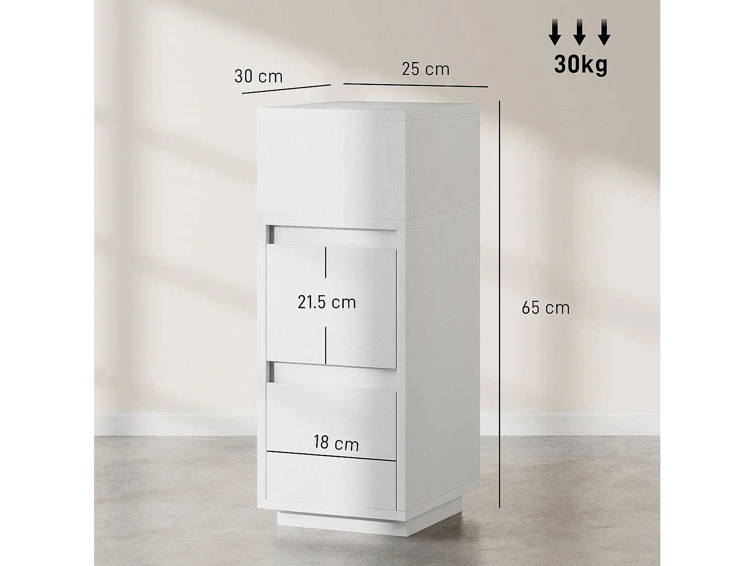 Nineso Valu Slim White Bedside Table 2 Drawers and Open Shelf