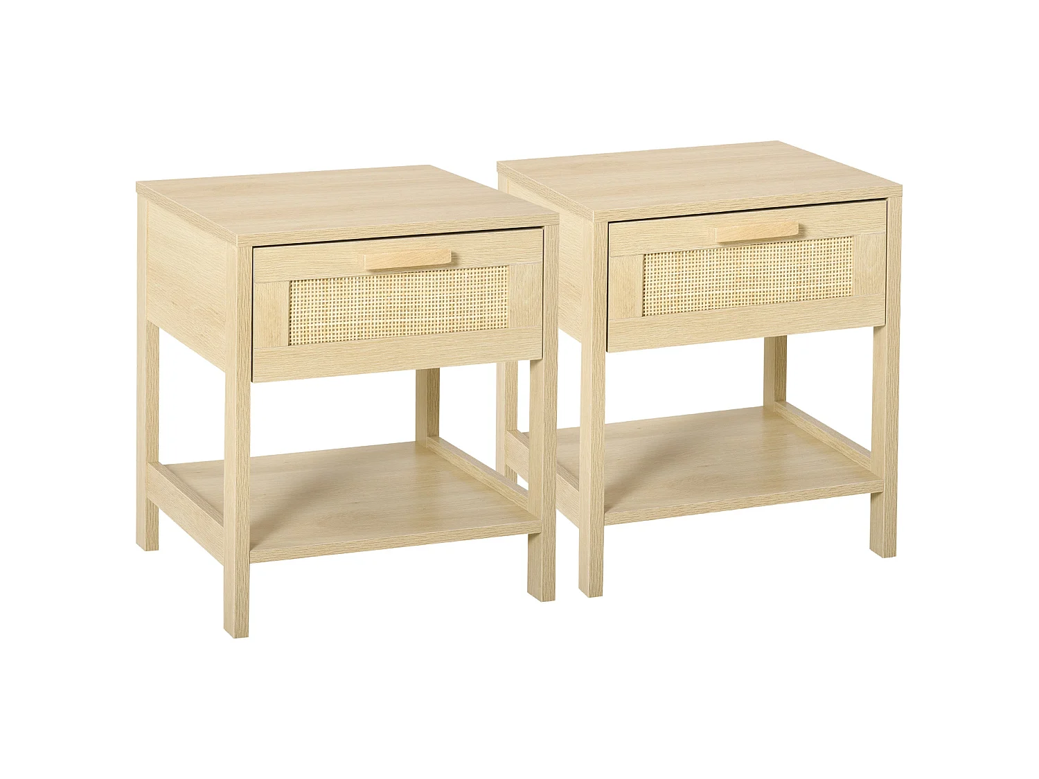 Vicoha Set of 2 Natural Rattan Drawer Bedside Tables with Open Shelf