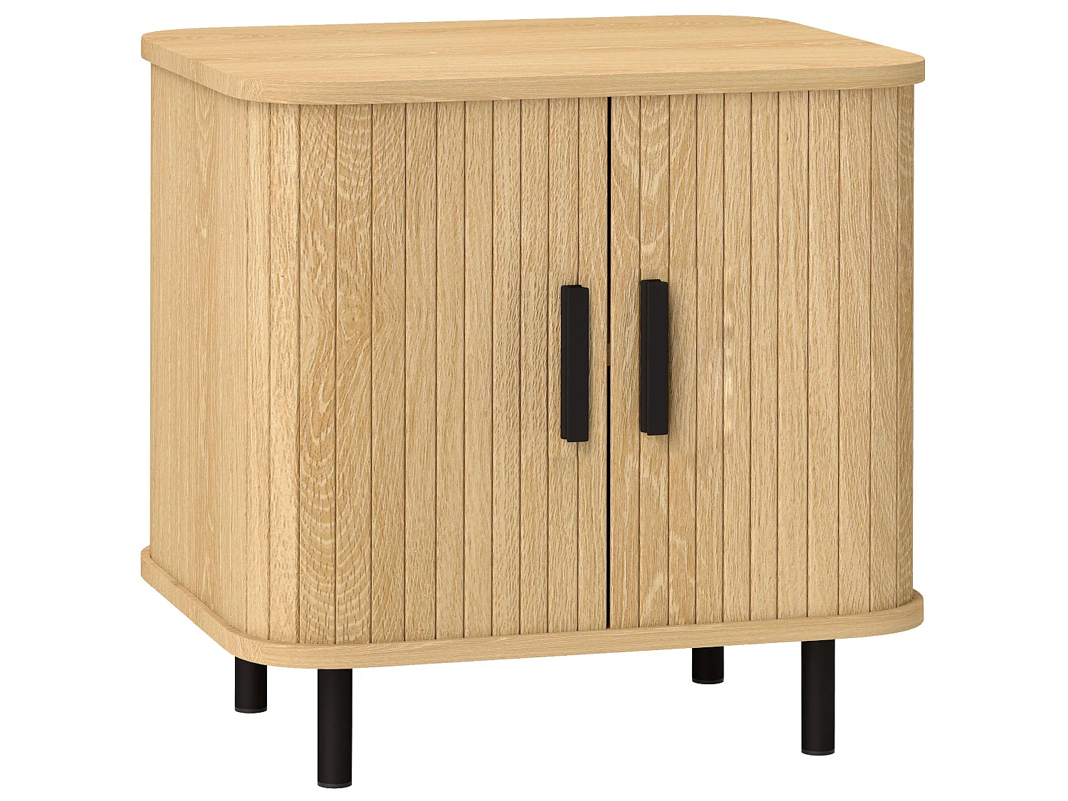 Ritava Oak Tambour Bedside Table 2 Sliding Doors Black Metal Legs