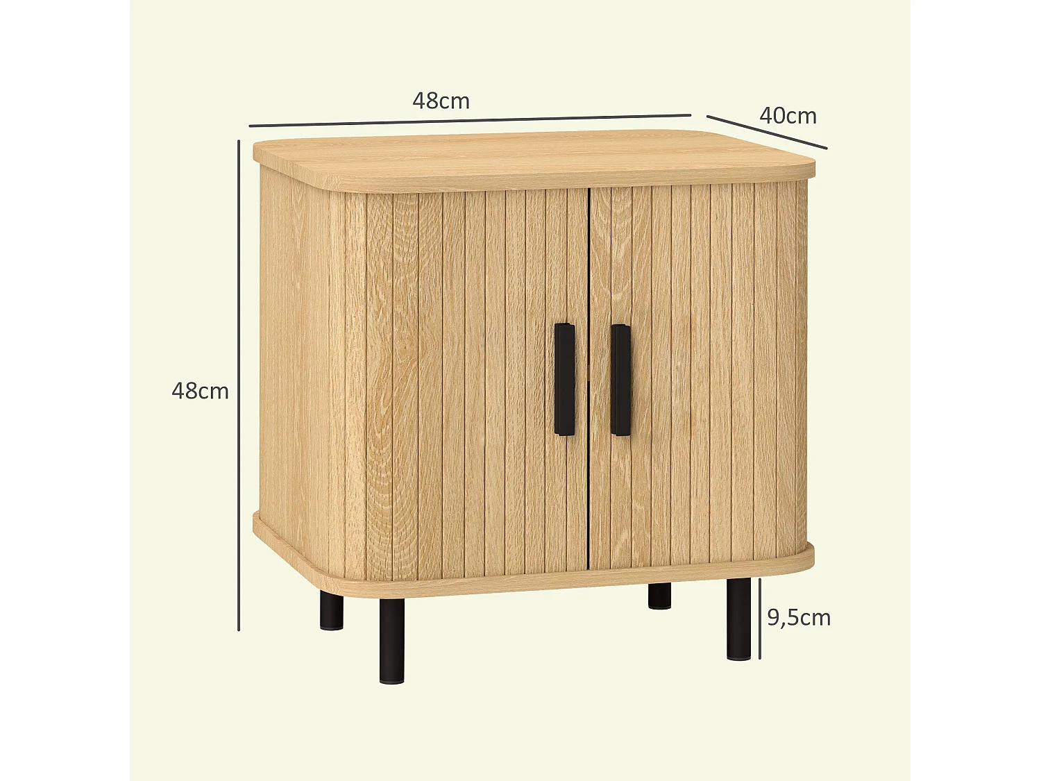Ritava Oak Tambour Bedside Table 2 Sliding Doors Black Metal Legs