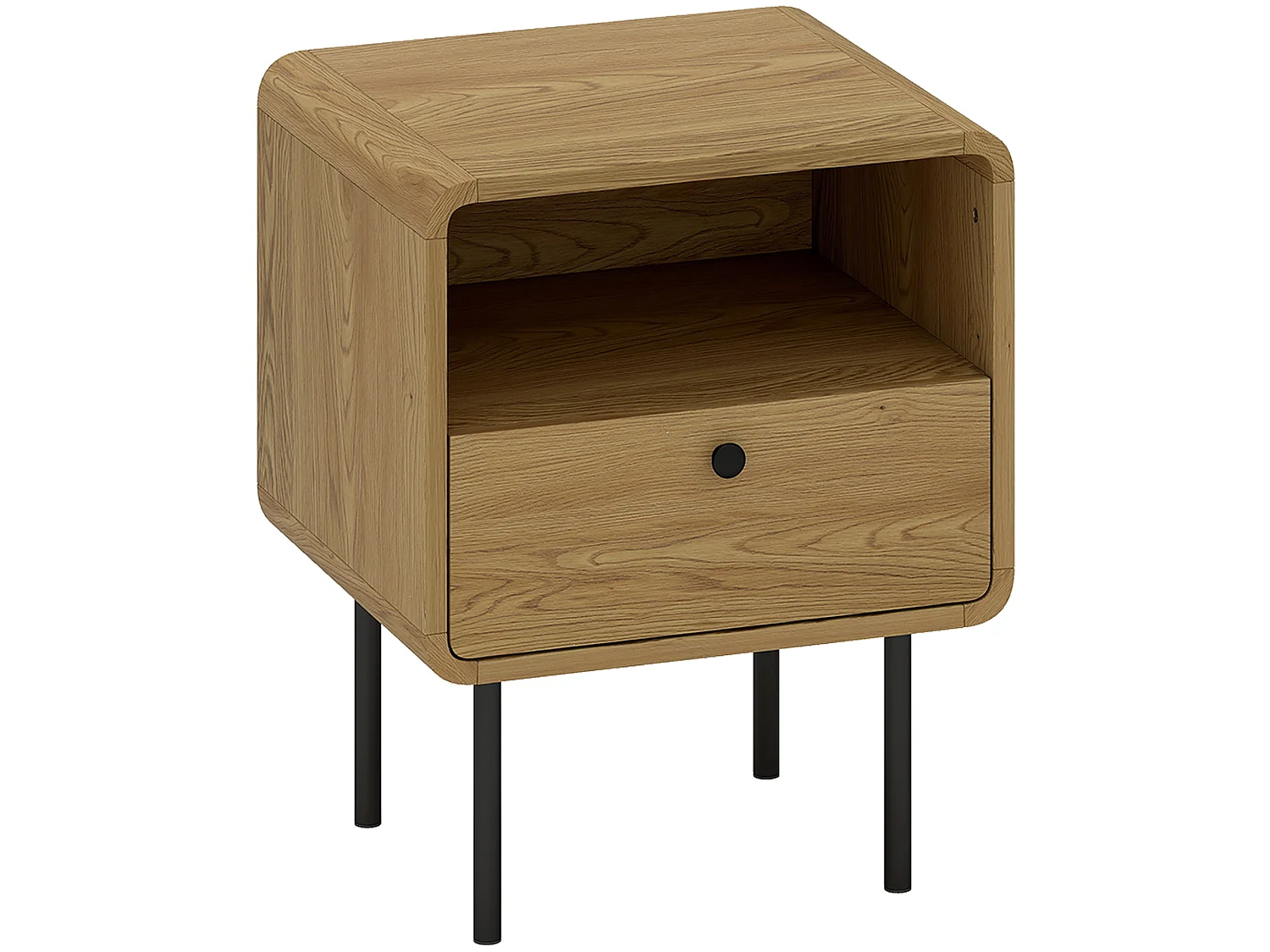 Move Lalo Oak Finish Bedside Table with Drawer and Open Shelf