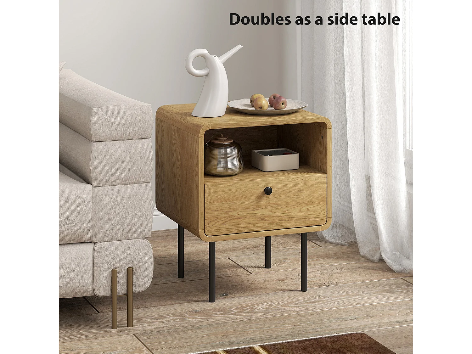 Move Lalo Oak Finish Bedside Table with Drawer and Open Shelf