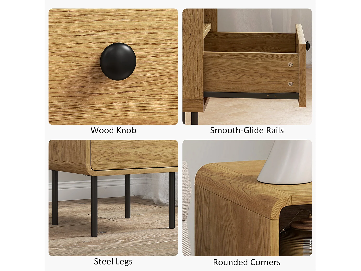 Move Lalo Oak Finish Bedside Table with Drawer and Open Shelf