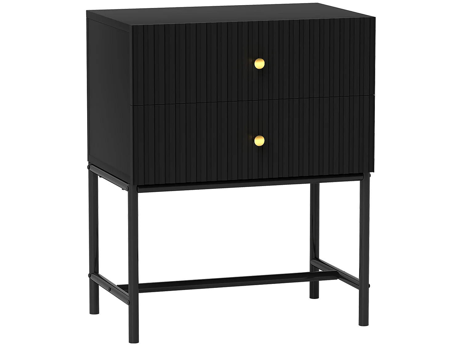 Nafico Black and Gold Ribbed 2 Drawer Bedside Table