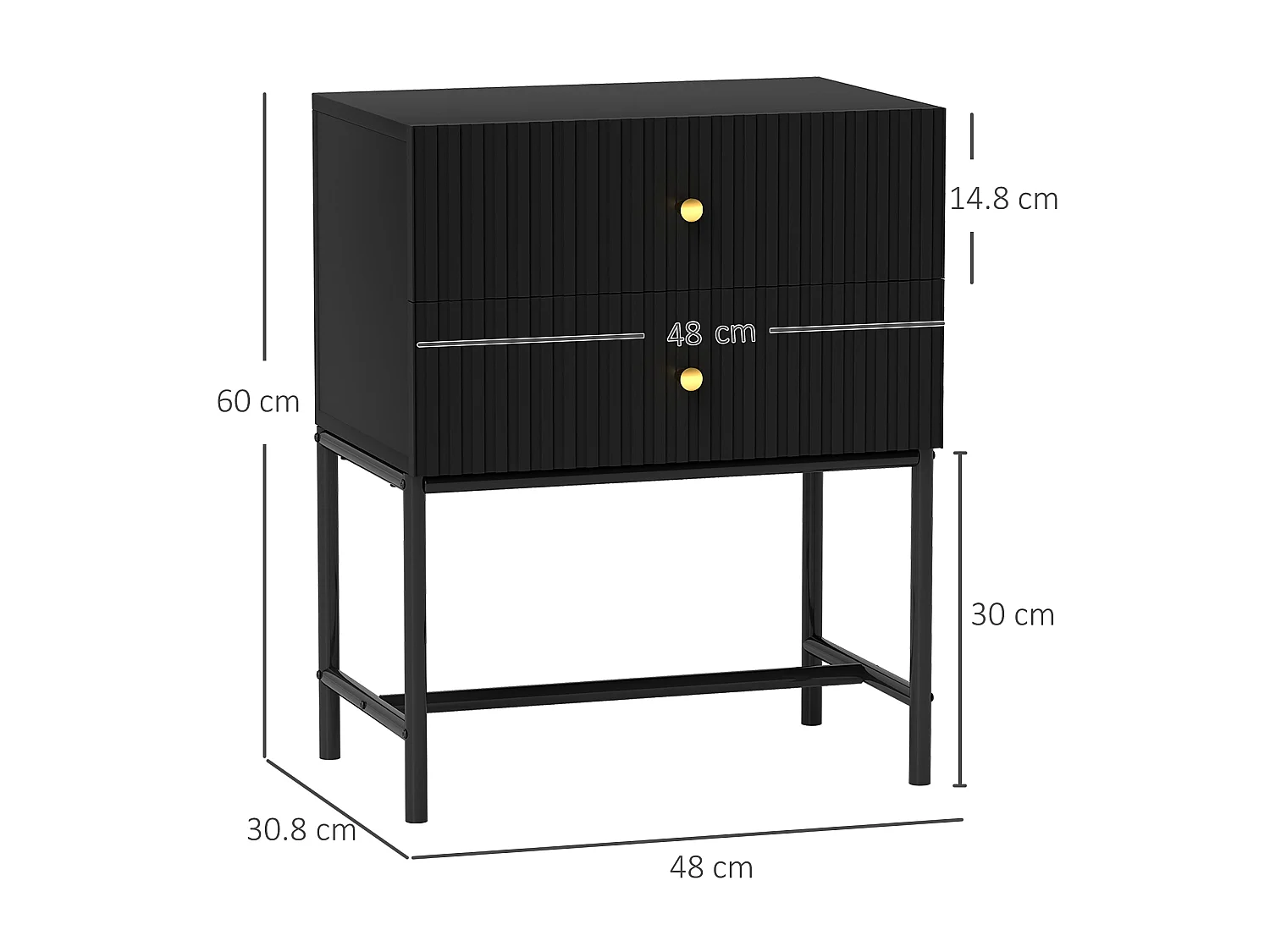 Nafico Black and Gold Ribbed 2 Drawer Bedside Table