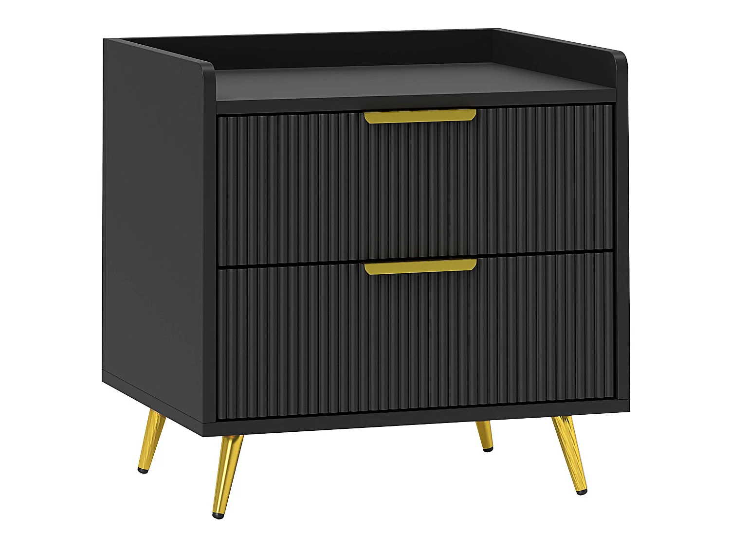 Vevele Black 2 Drawer Ribbed Bedside Table with Gold Accents