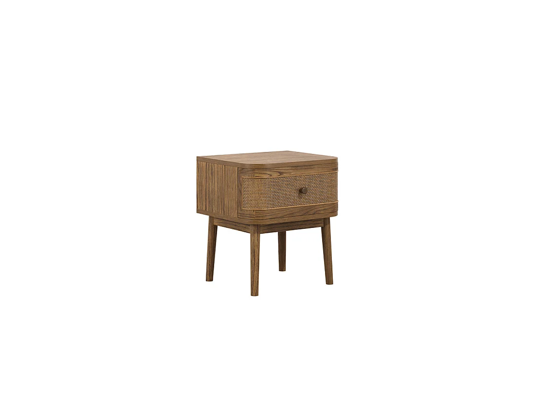 Pasadena Natural Wood Bedside Table with Rattan Front 1 Drawer
