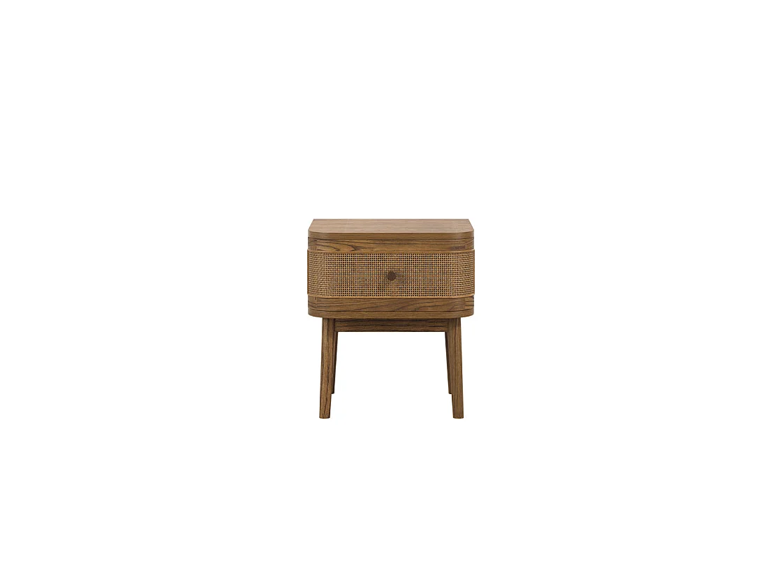 Pasadena Natural Wood Bedside Table with Rattan Front 1 Drawer