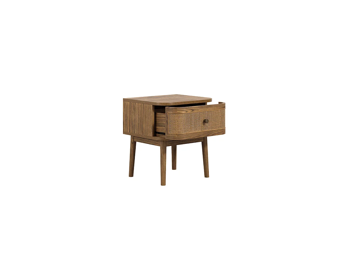 Pasadena Natural Wood Bedside Table with Rattan Front 1 Drawer