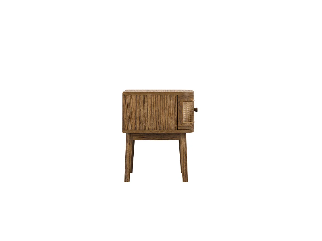 Pasadena Natural Wood Bedside Table with Rattan Front 1 Drawer
