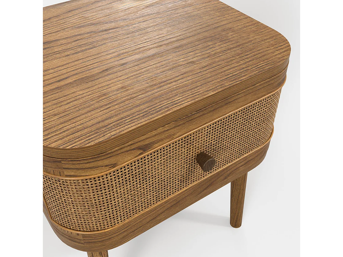 Pasadena Natural Wood Bedside Table with Rattan Front 1 Drawer