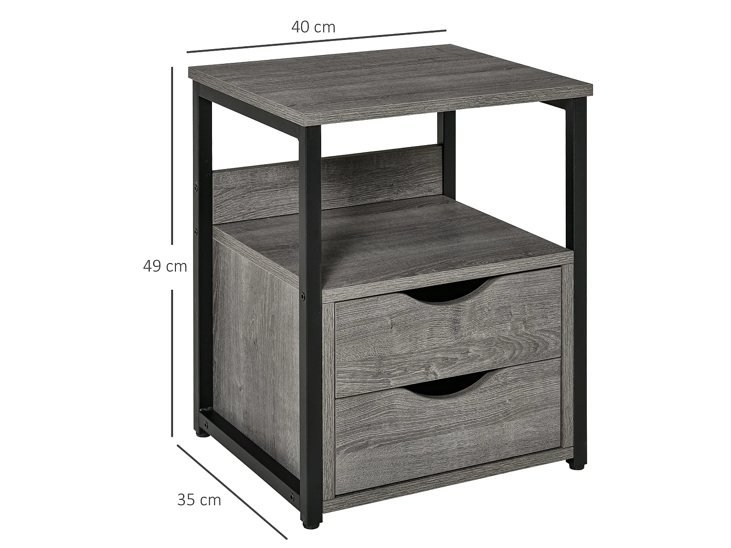 Sesopa Metal Grey Industrial Slim Bedside Table Drawer and Shelf