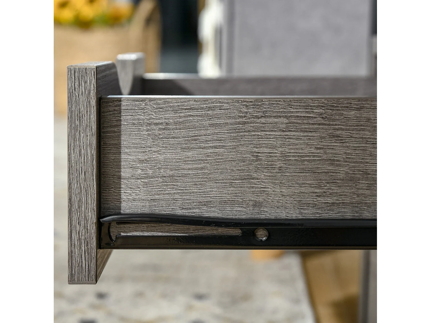 Sesopa Metal Grey Industrial Slim Bedside Table Drawer and Shelf