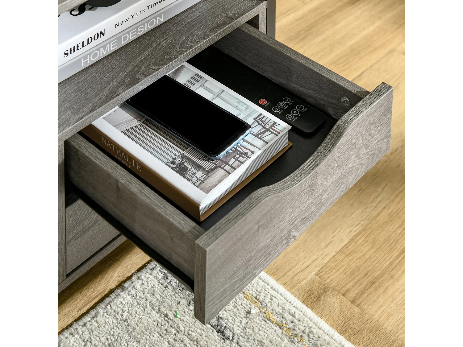 Sesopa Metal Grey Industrial Slim Bedside Table Drawer and Shelf