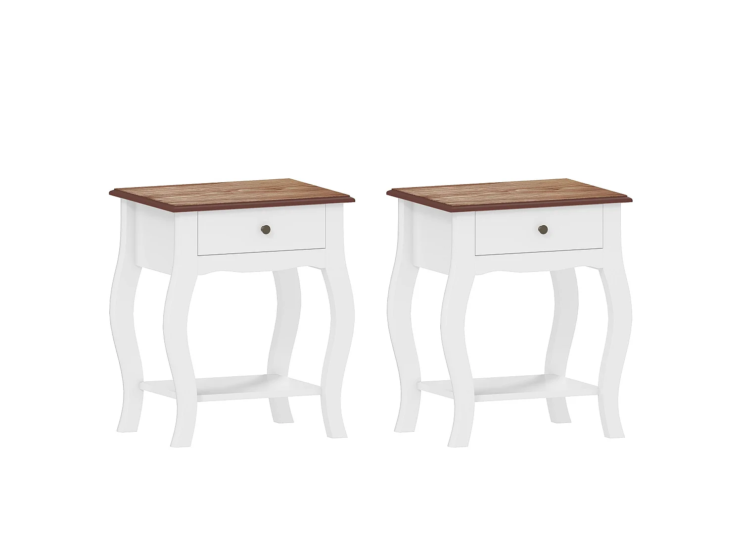 Rifipa Set of 2 French Style Bedside Tables with Drawer and Open Shelf