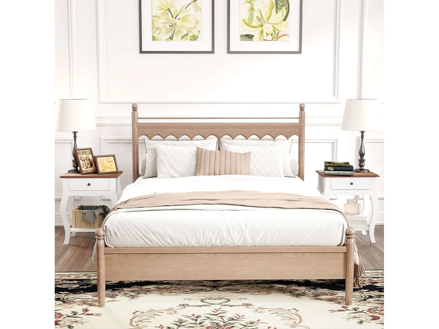Rifipa Set of 2 French Style Bedside Tables with Drawer and Open Shelf