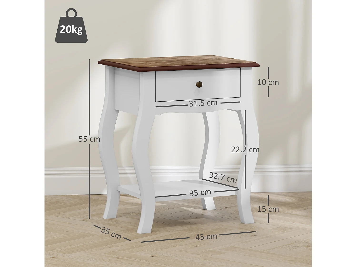 Rifipa Set of 2 French Style Bedside Tables with Drawer and Open Shelf