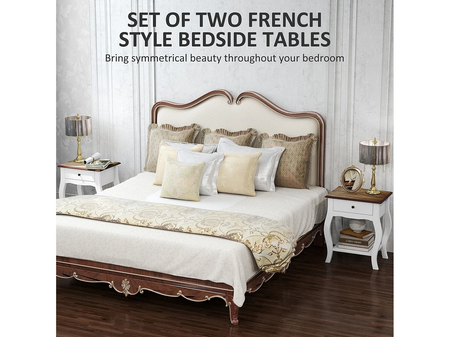 Rifipa Set of 2 French Style Bedside Tables with Drawer and Open Shelf
