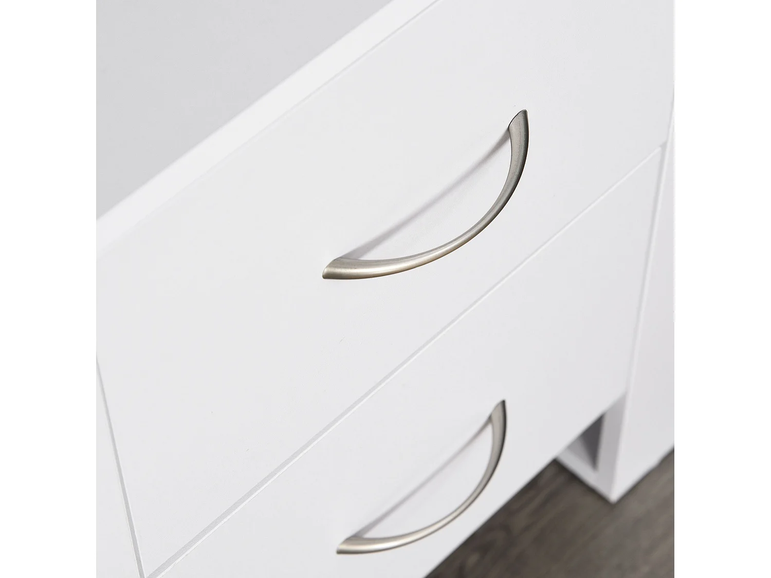 Tocoma White 2 Drawer Bedside Table Particleboard Melamine Coating Silver Handles
