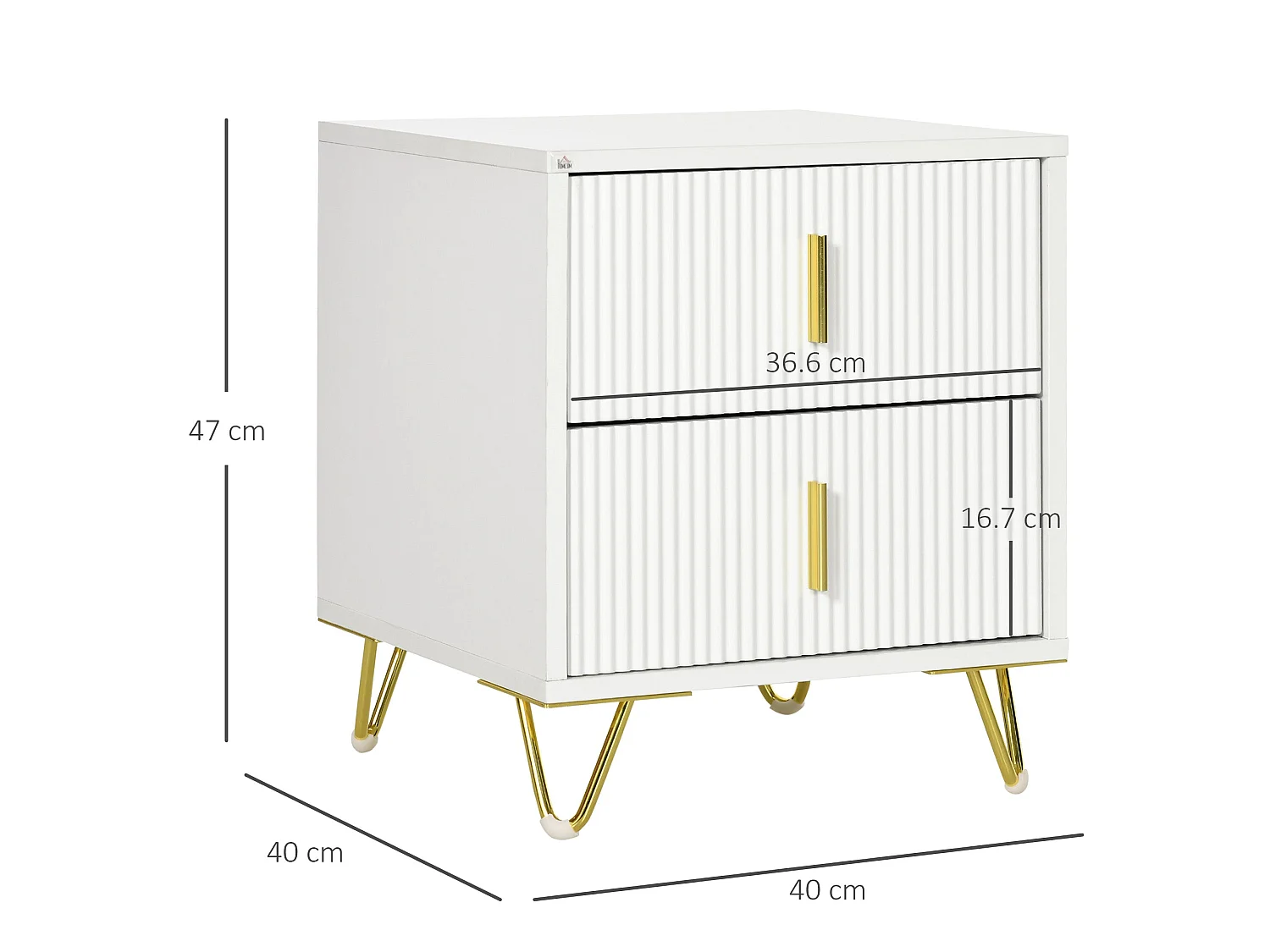 Nehana Set of 2 White and Gold 2 Drawer Bedside Chests