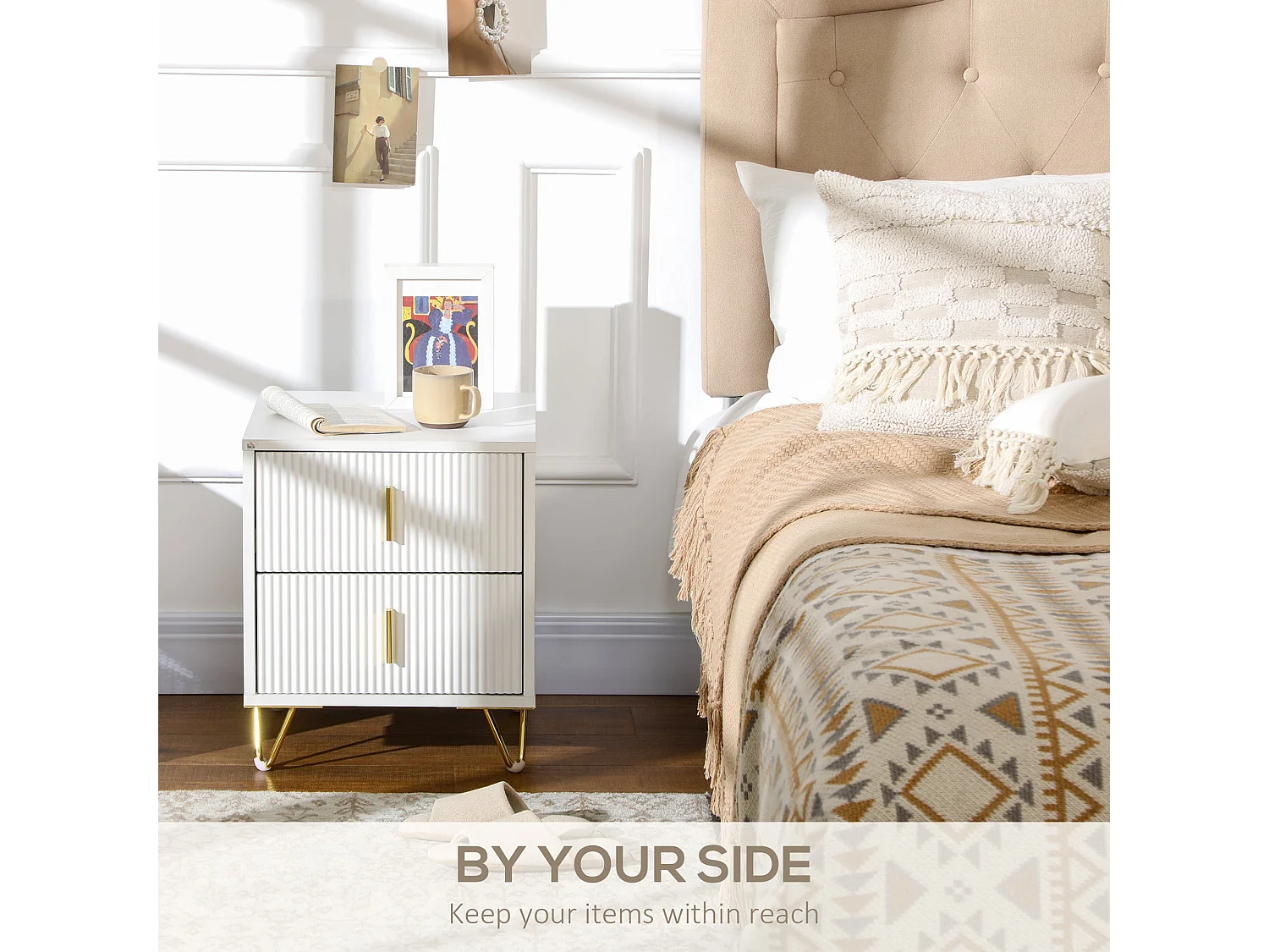 Nehana Set of 2 White and Gold 2 Drawer Bedside Chests