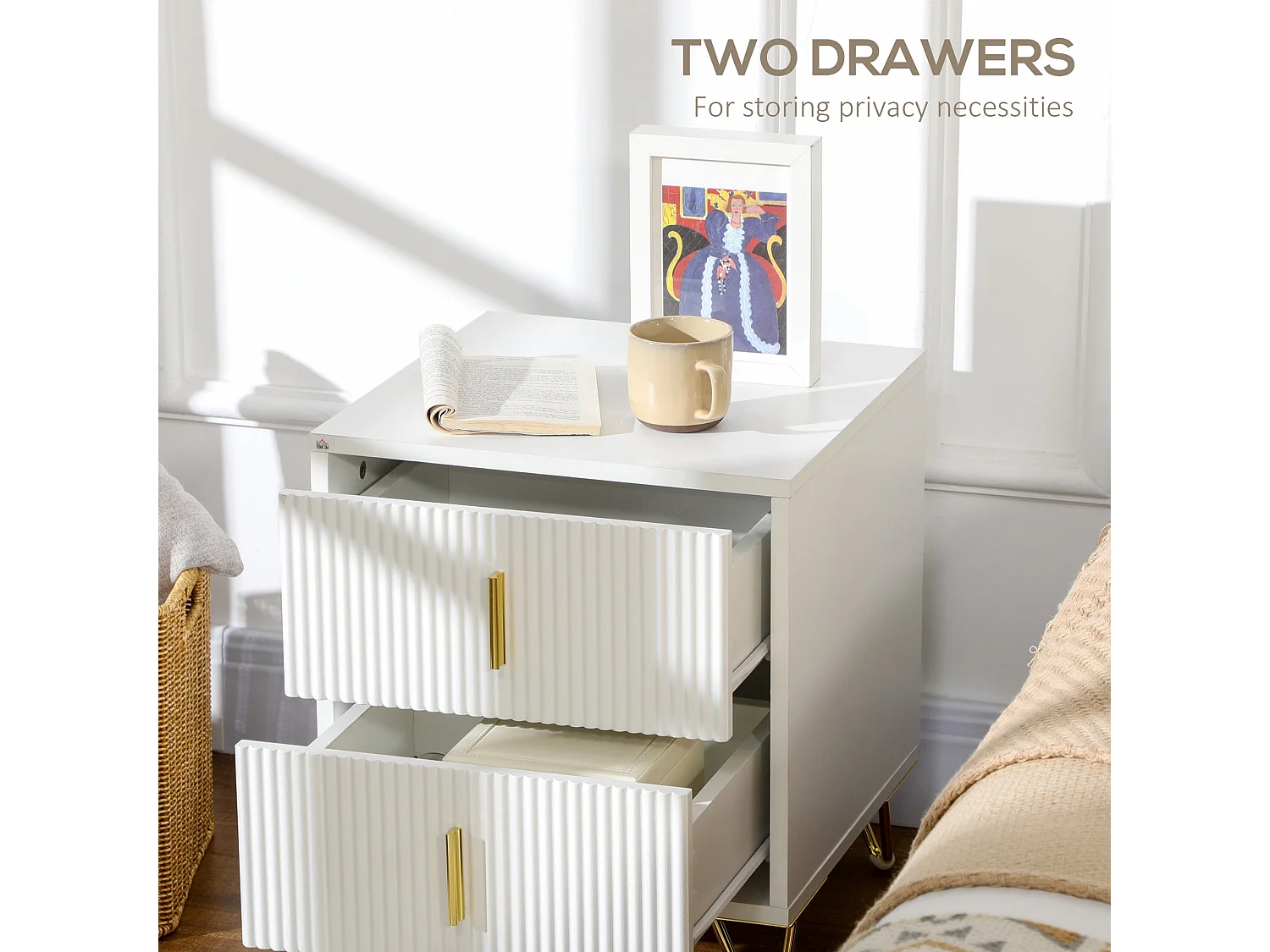 Nehana Set of 2 White and Gold 2 Drawer Bedside Chests