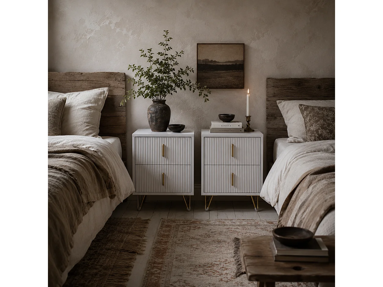 Nehana Set of 2 White and Gold 2 Drawer Bedside Chests