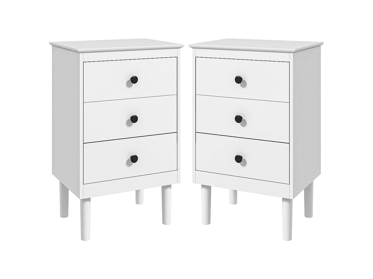 Latato Set of 2 White Bedside Tables with 3 Drawers