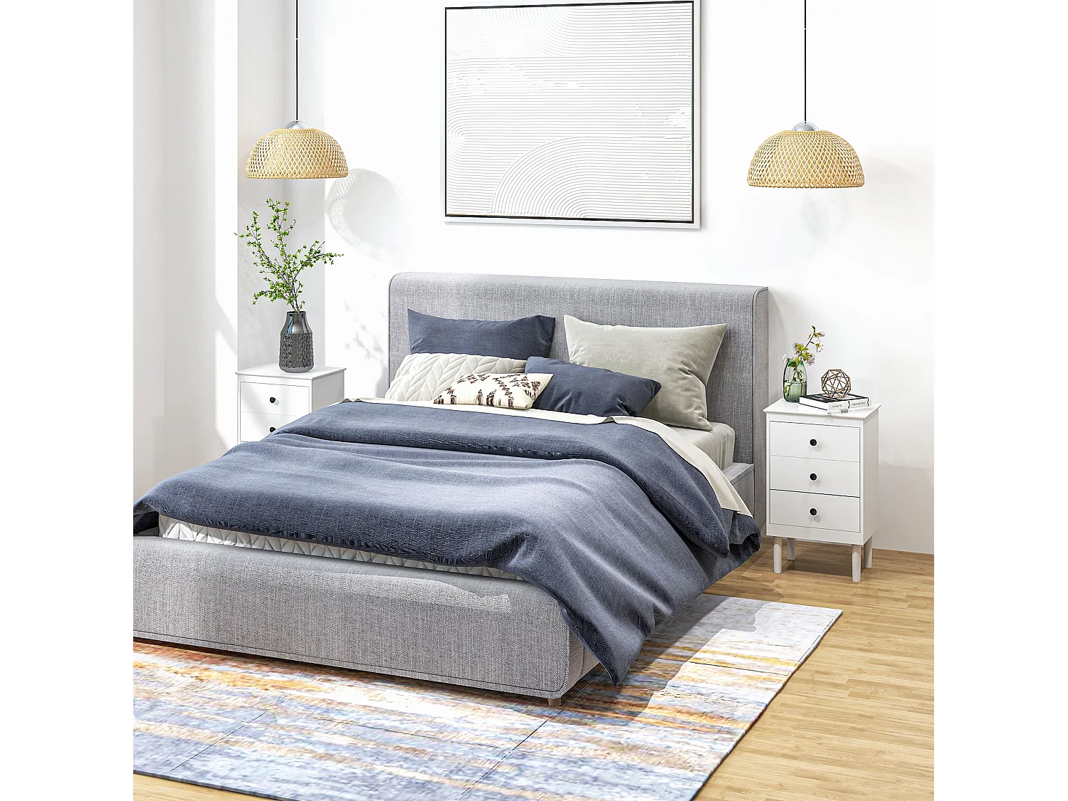 Latato Set of 2 White Bedside Tables with 3 Drawers