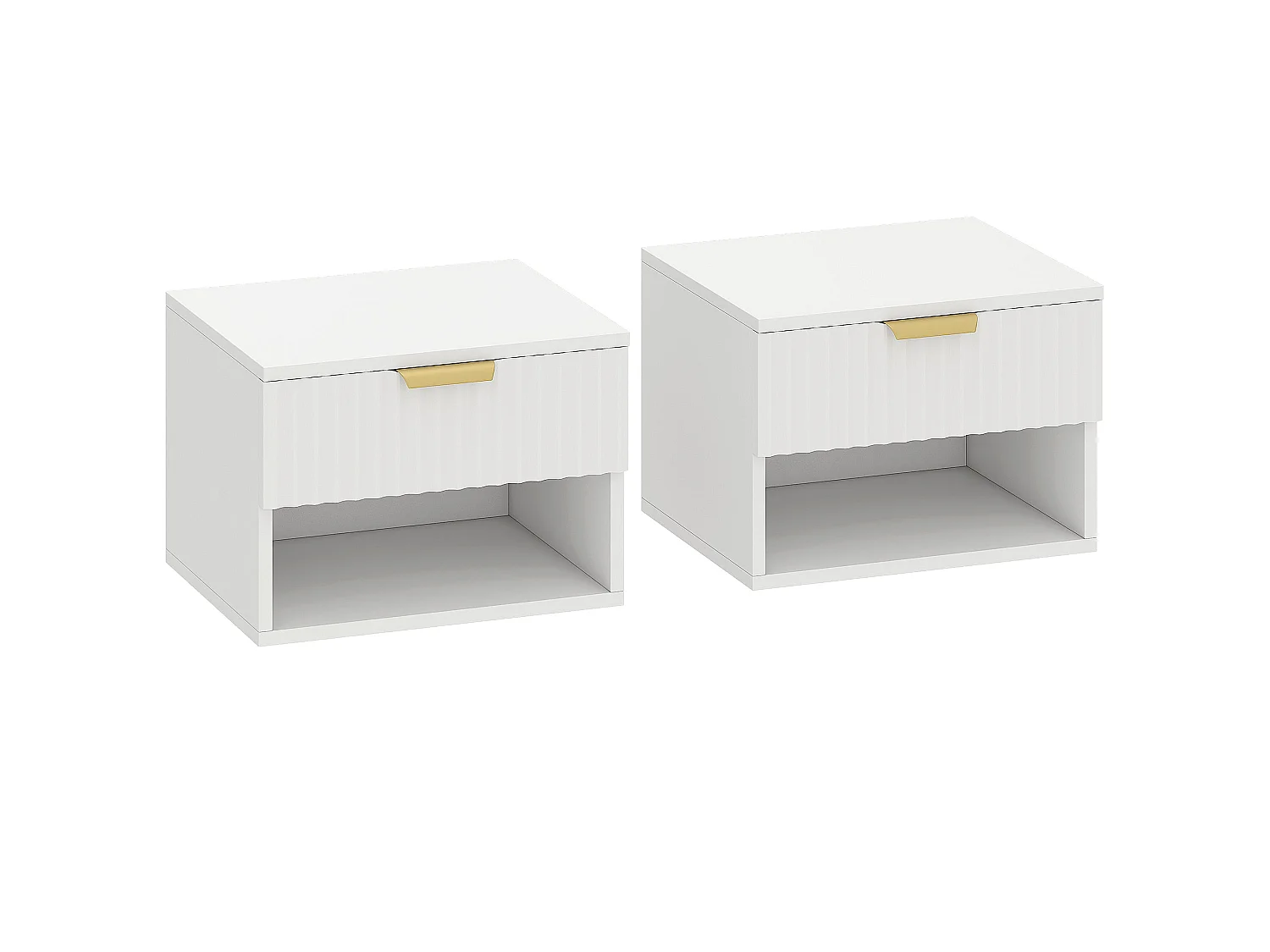 Ludi Set of 2 White Wall Mounted Bedside Tables with Fluted Drawer and Shelf