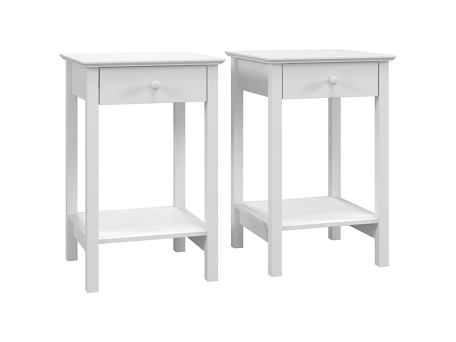 Maco Set of 2 White Wooden Bedside Tables with Drawer and Bottom Shelf