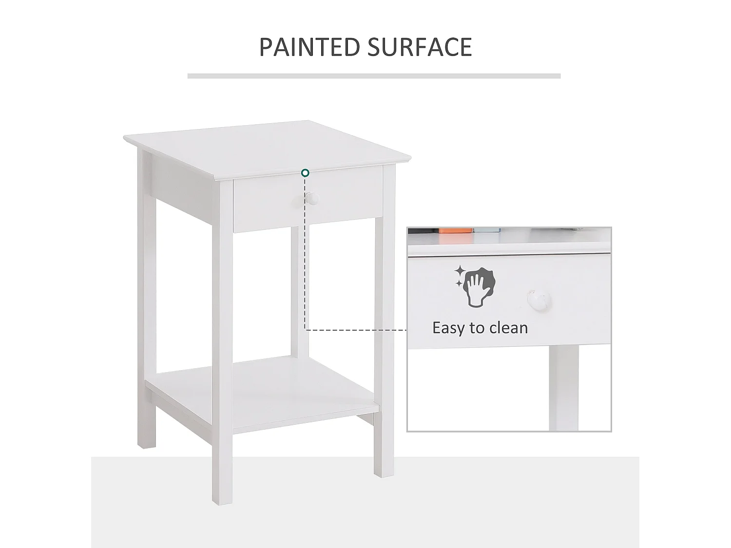 Maco Set of 2 White Wooden Bedside Tables with Drawer and Bottom Shelf