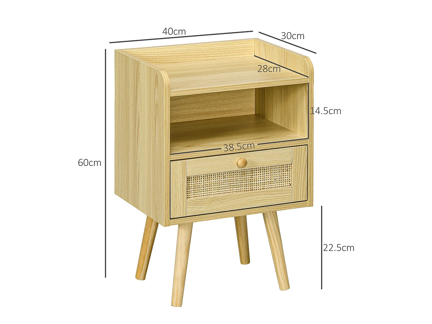 Fira Set of 2 Wood Effect Rattan Weave Bedside Tables