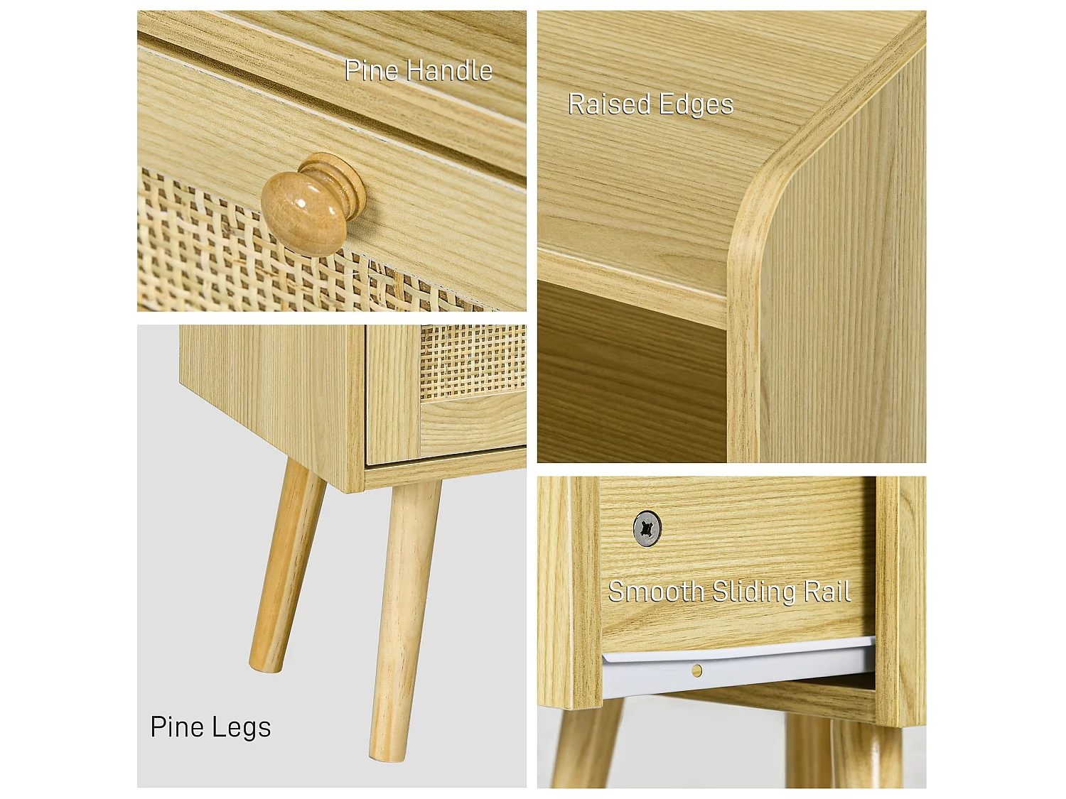 Fira Set of 2 Wood Effect Rattan Weave Bedside Tables