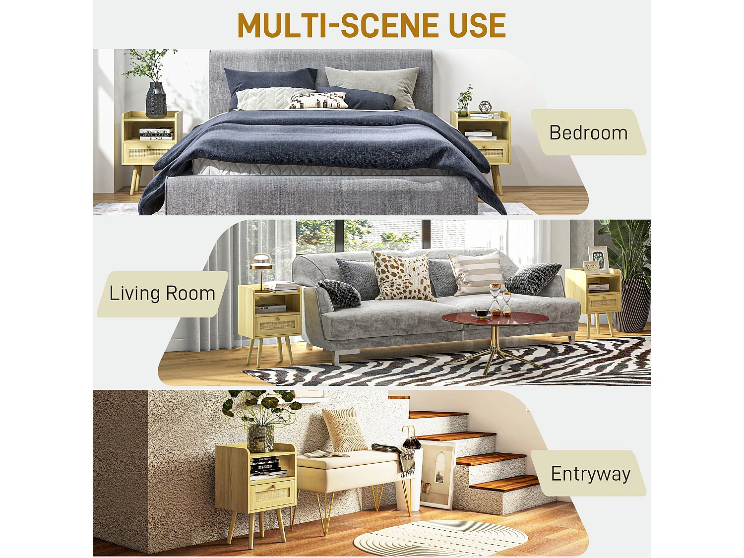 Fira Set of 2 Wood Effect Rattan Weave Bedside Tables