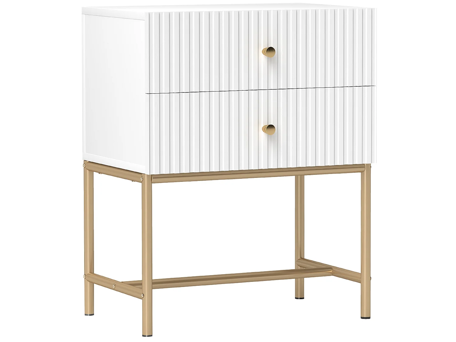 Lelu Rata White and Gold 2 Drawer Ribbed Bedside Table