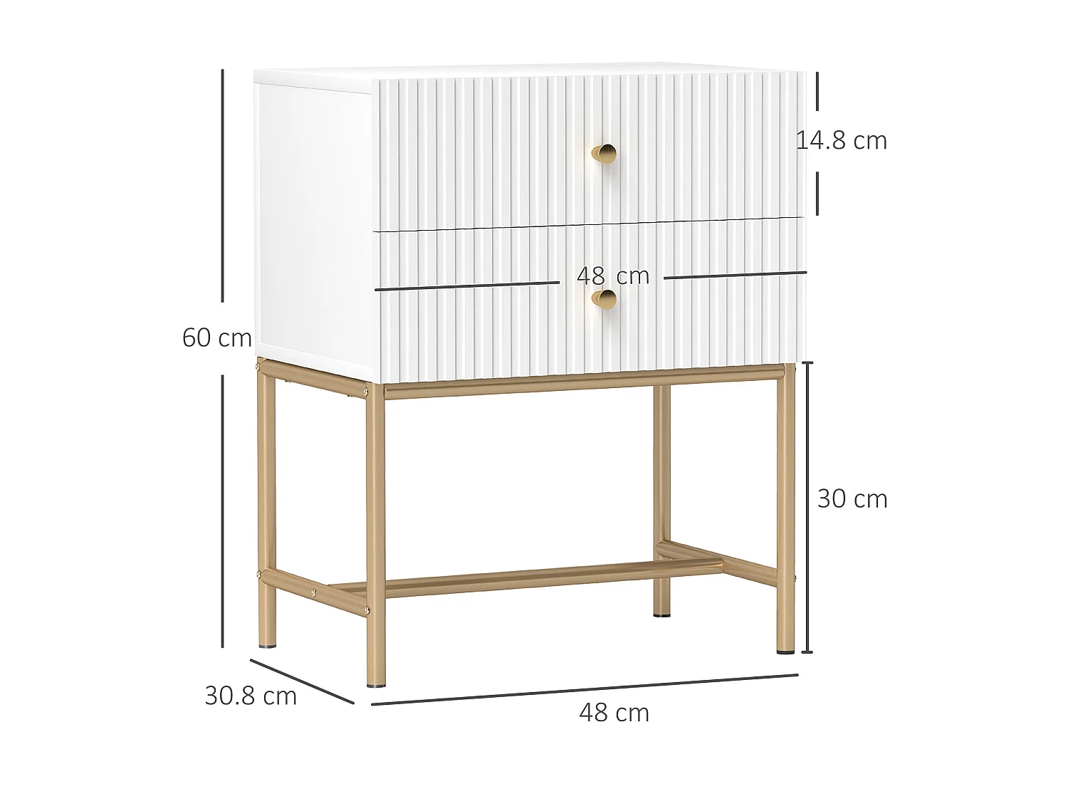 Lelu Rata White and Gold 2 Drawer Ribbed Bedside Table