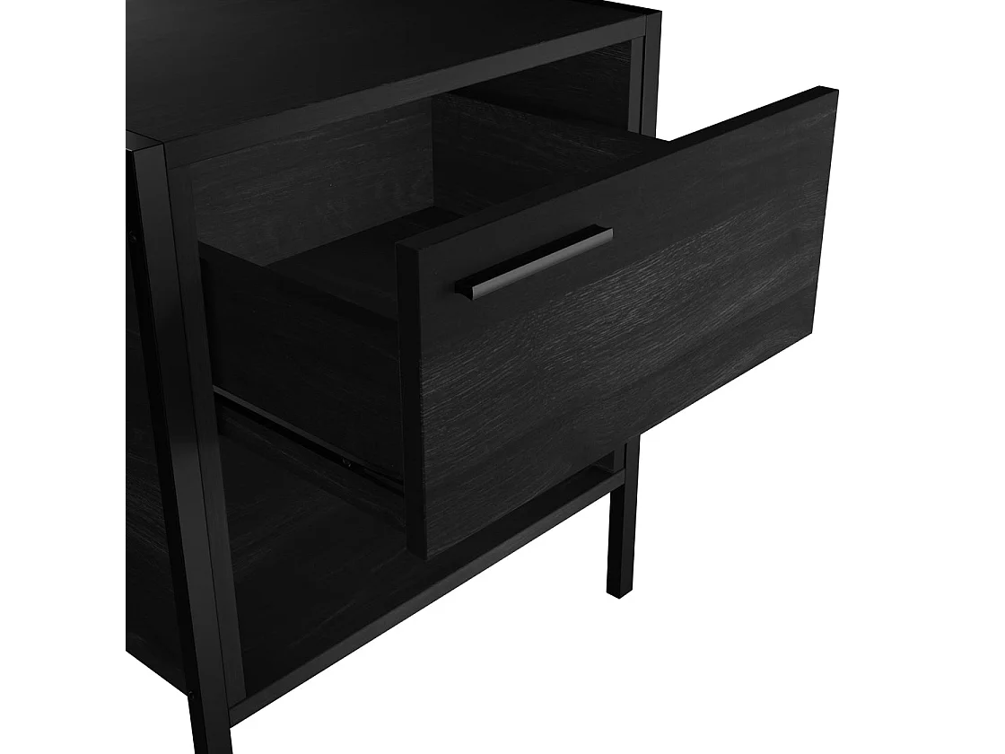 Ireland Bedside Table 2 Drawers Black Wood Effect