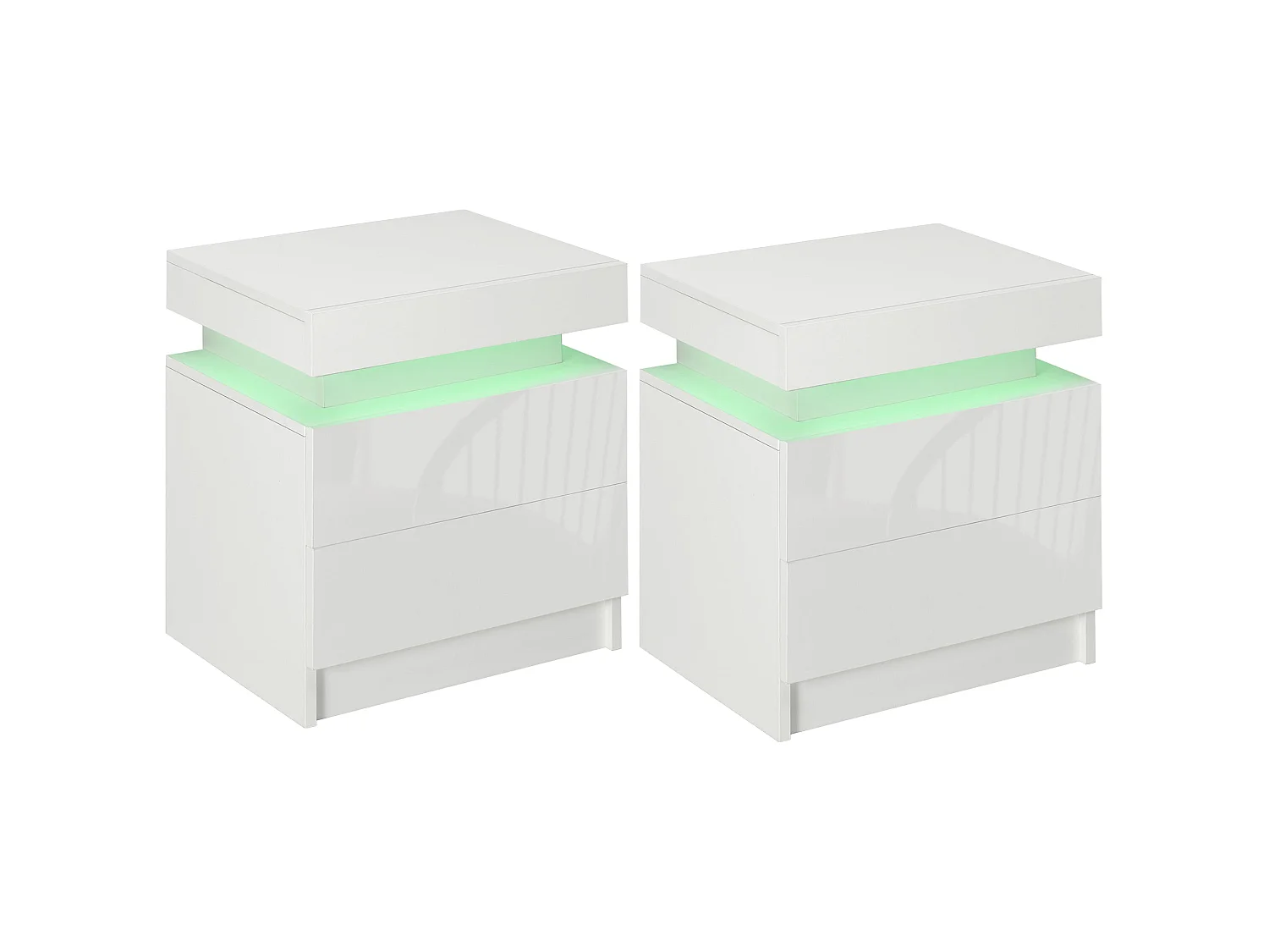 Nisu Set of 2 High Gloss White Bedside Tables with LED Lighting and 4 Drawers