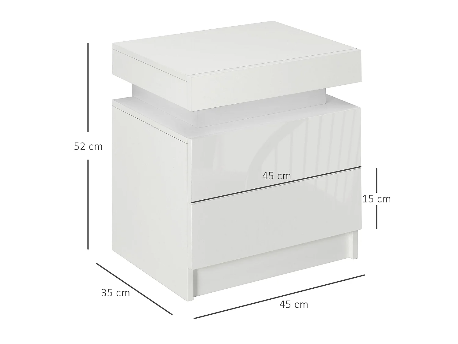 Nisu Set of 2 High Gloss White Bedside Tables with LED Lighting and 4 Drawers