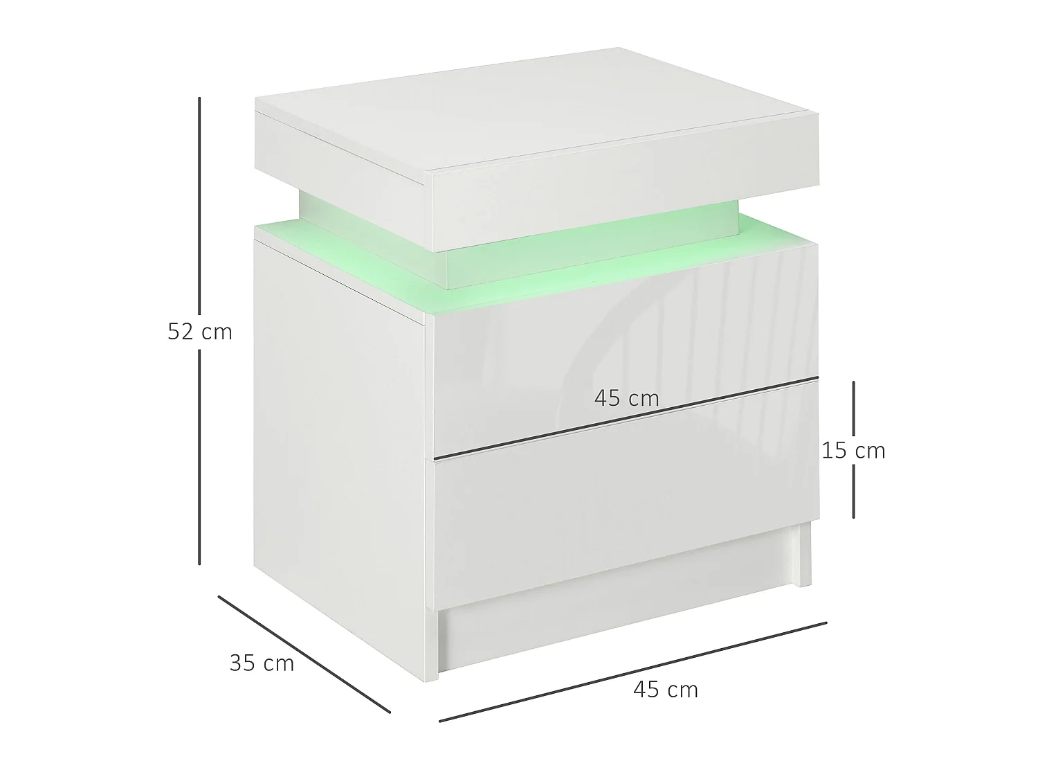 Rema High Gloss White Bedside Table with LED Lighting 2 Drawers