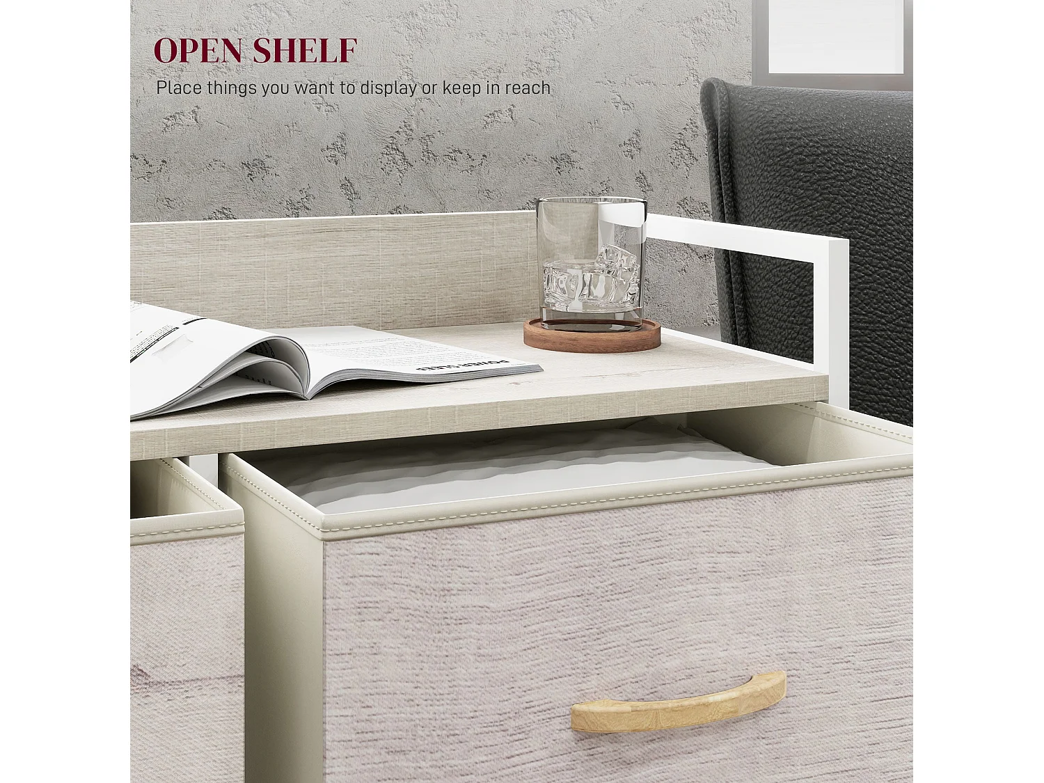 Fisufi 6 Drawer Fabric Chest White and Natural Wood Finish