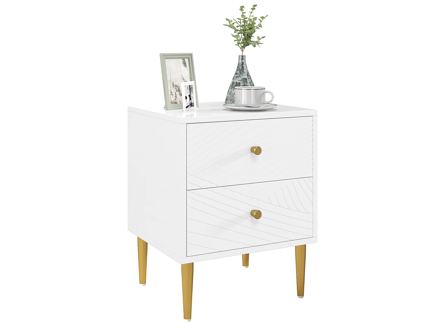Dina White and Gold 2 Drawer Modern Bedside Table