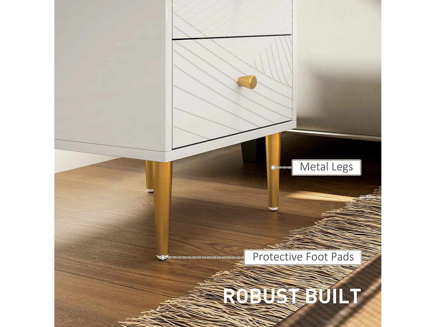 Dina White and Gold 2 Drawer Modern Bedside Table