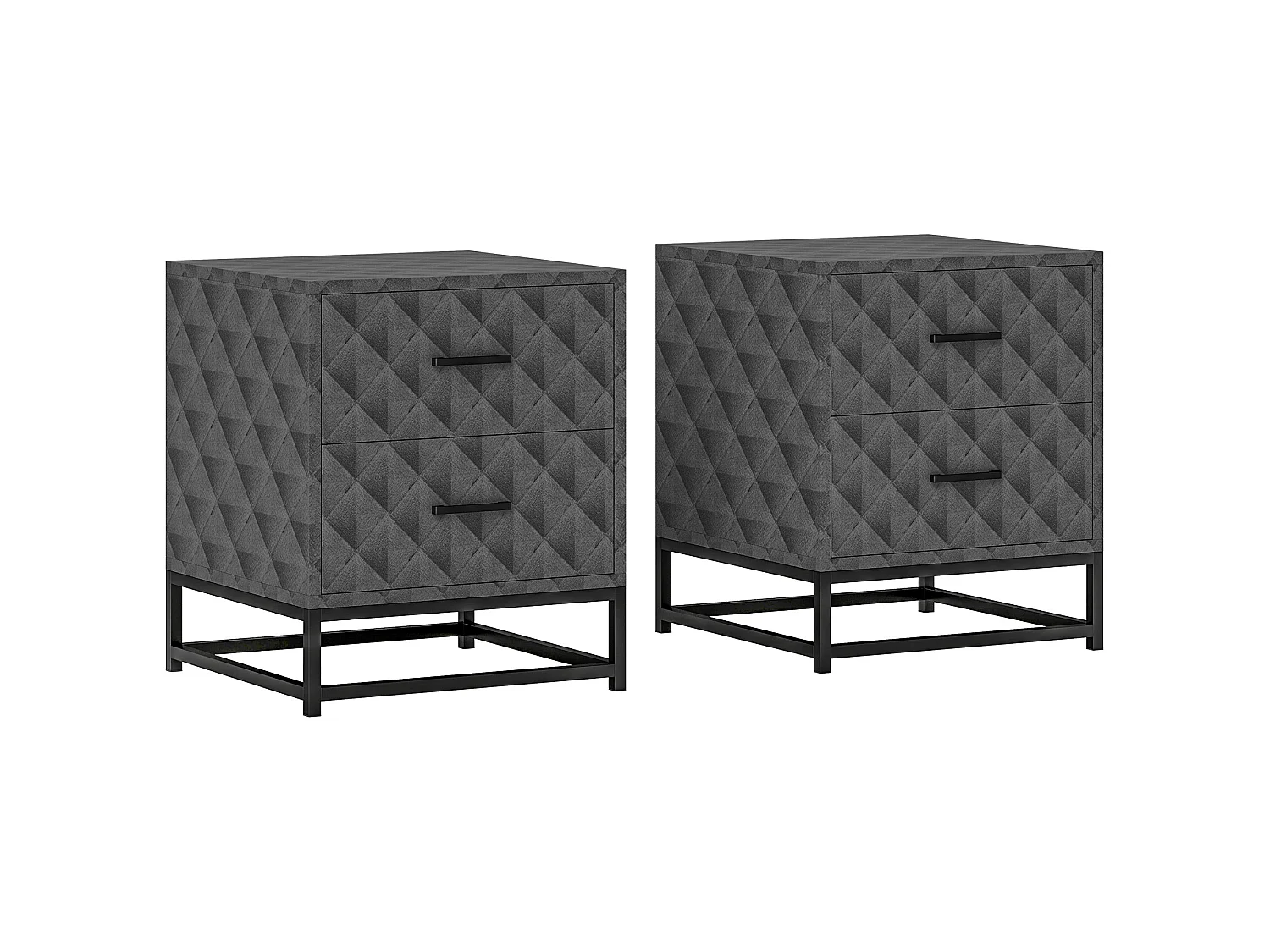 Nonare Grey Set of 2 Bedside Tables with 2 Drawers and Steel Legs