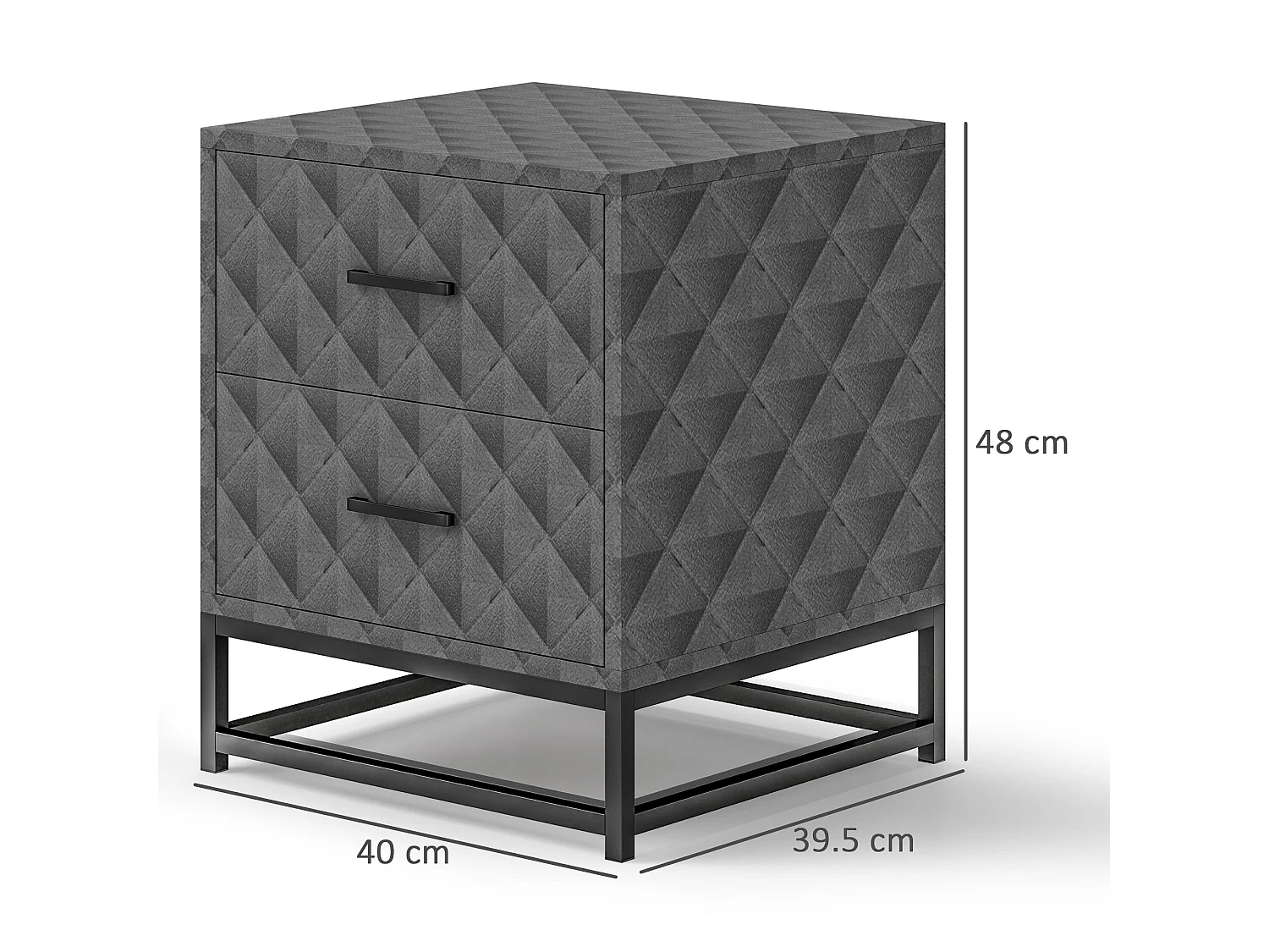 Nonare Grey Set of 2 Bedside Tables with 2 Drawers and Steel Legs